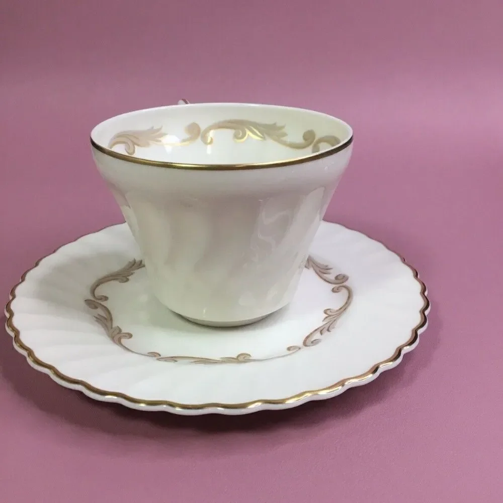 Vintage Syracuse Baroque White Tea Cup & Saucer Set‎ Hand-Crafted USA